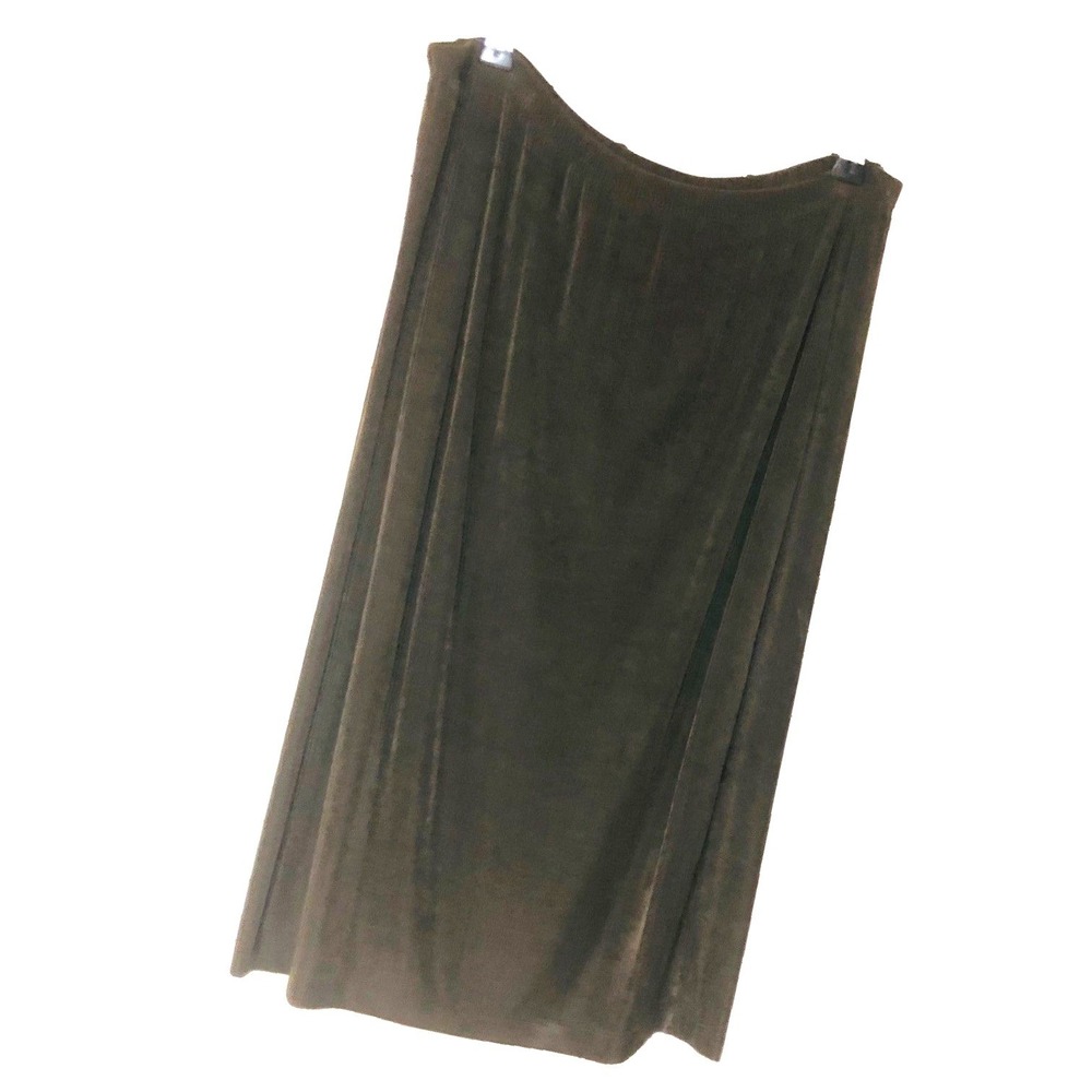 Chico's 1 Midi Skirt Brown Slinky Knit Office Minimalist Capsule Womens 8 10 M
